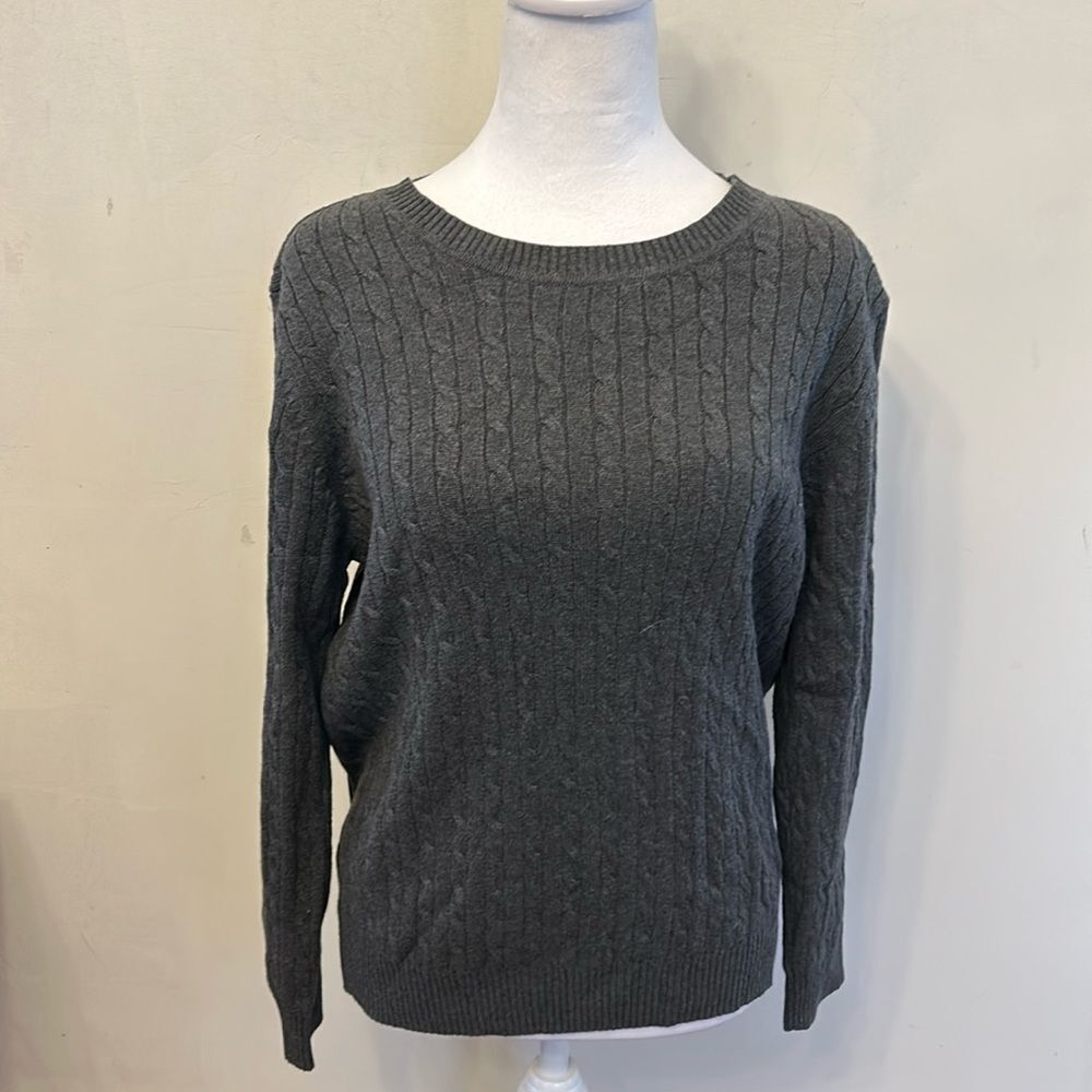Karen Scott charcoal gray cable knit long sleeve sweater Size XLP New